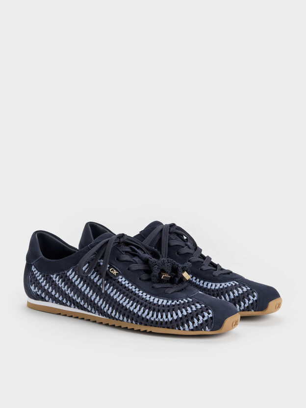 Jace Crochet & Suede Flower Sneakers, Blue, hi-res