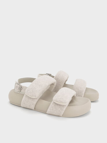 Felt Quilted Double-Strap Slingback Sandals, Light Grey, hi-res