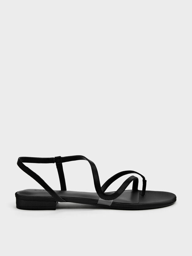Arden Satin Wavy Toe-Ring Sandals, Black Textured, hi-res