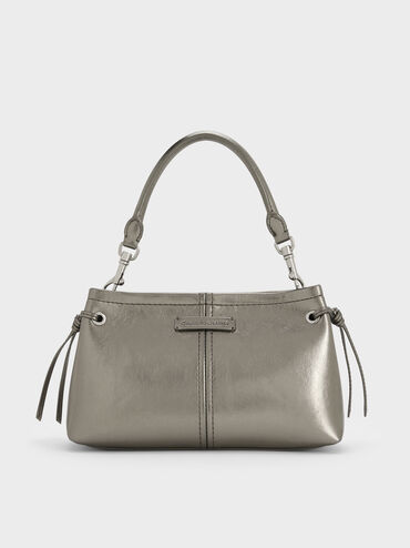 Noane Metallic Top Handle Bag, Pewter, hi-res
