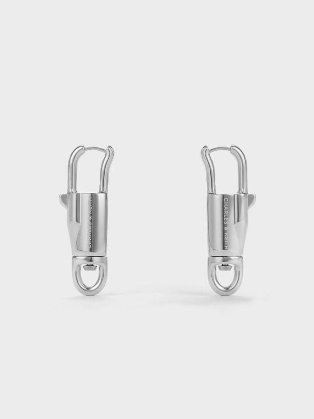 Delfina Lock-Buckle Earrings, Silver, hi-res