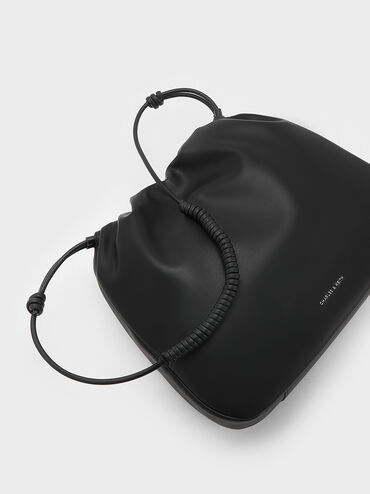 Lorelai Ruched Knotted-Strap Hobo Bag, Noir, hi-res