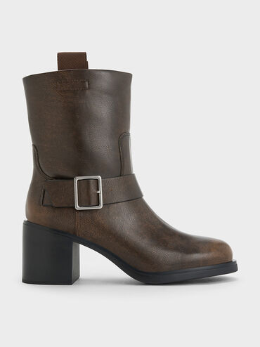 Kailey Side-Buckle Ankle Boots, Dark Brown, hi-res