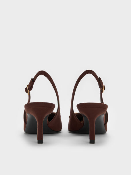 Leslie Faux Suede Metallic-Accent Slingback Pumps, Dark Brown Textured, hi-res
