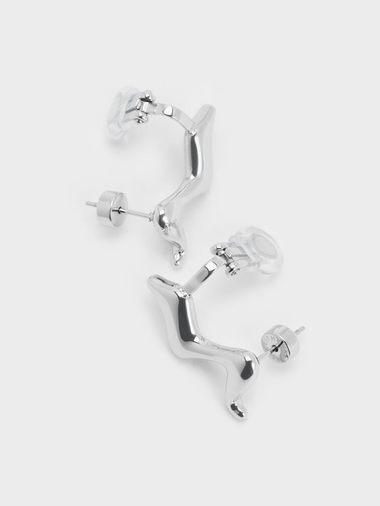 Emilia Wavy Stud Earrings, Silver, hi-res