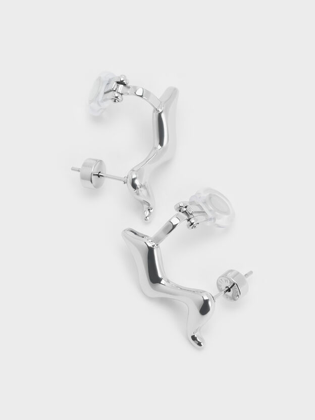 Emilia Wavy Stud Earrings, Silver, hi-res