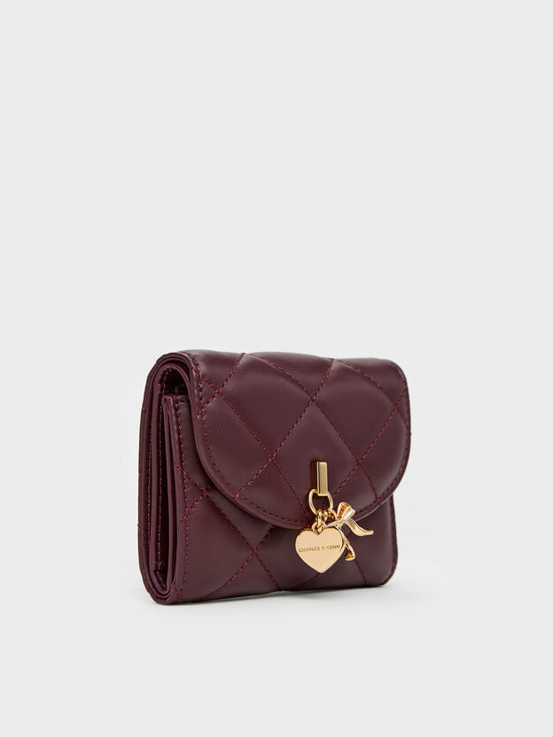 Arrietty Quilted Curved-Flap Wallet, Wineberry Red, hi-res