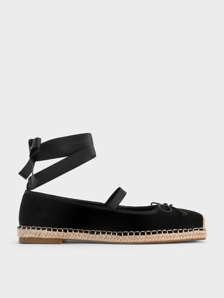 Bernadine Faux Suede Espadrille Flats, Black Textured, hi-res