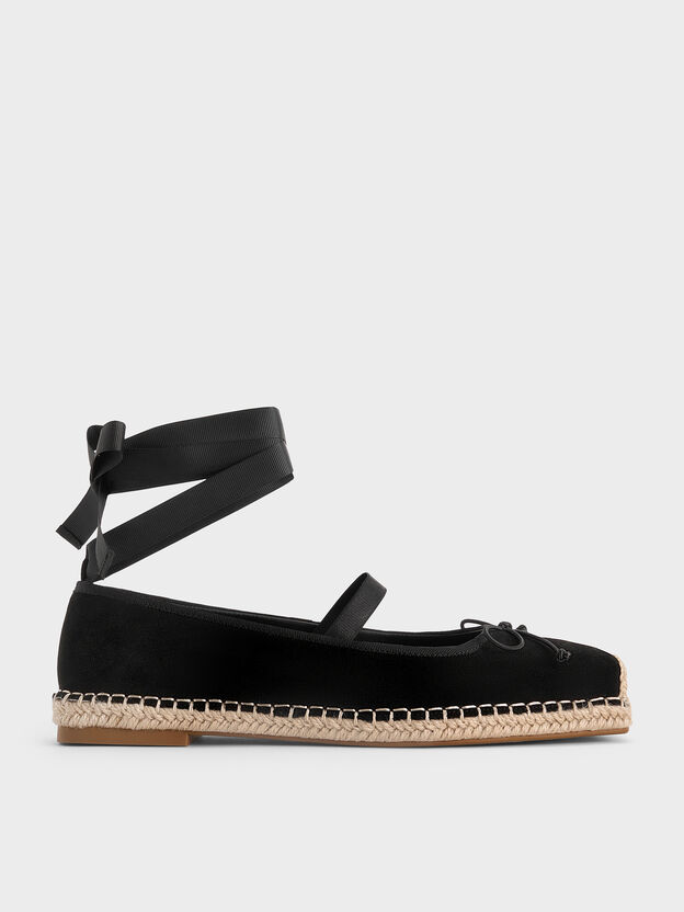 Bernadine Faux Suede Espadrille Flats, Black Textured, hi-res