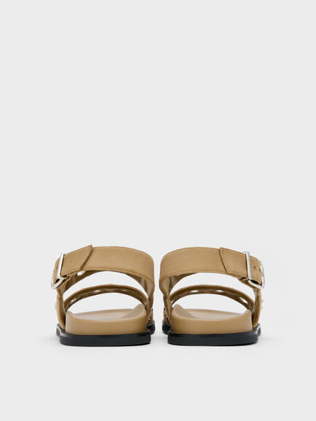 Faux Suede Grommet Slingback Sandals, Sand, hi-res