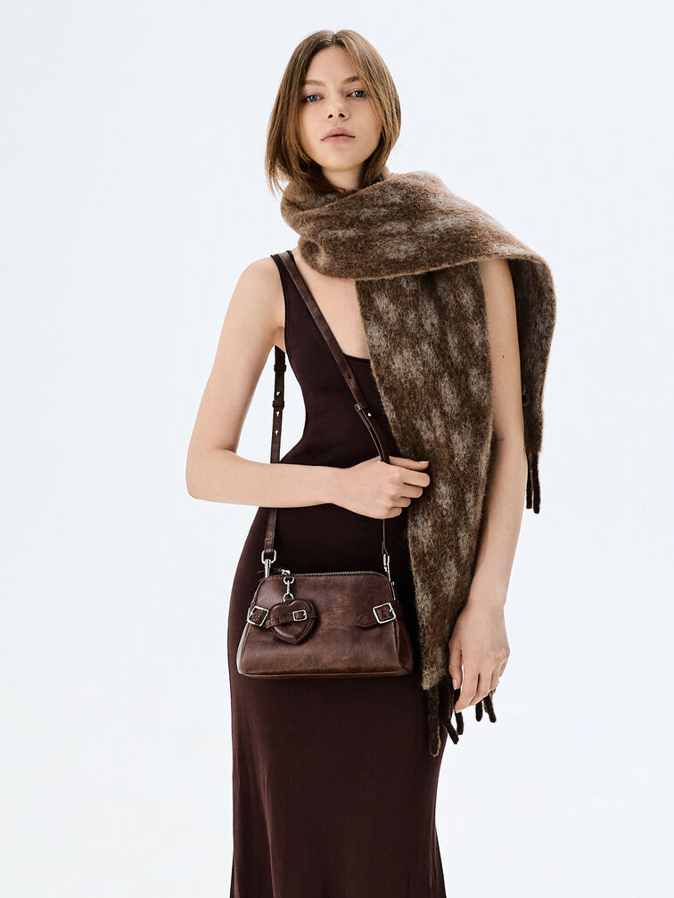 Nellie Heart-Charm Shoulder Bag, Distressed Coffee, hi-res