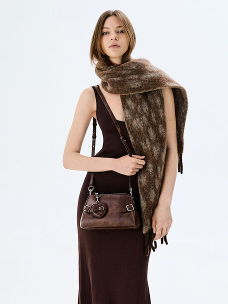 Nellie Heart-Charm Shoulder Bag, Distressed Coffee, hi-res