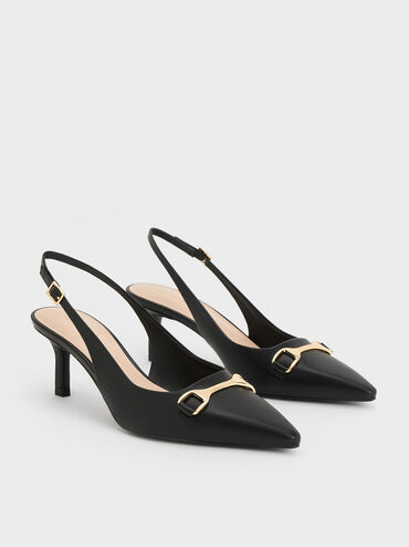 Leslie Metallic-Accent Slingback Pumps, Black, hi-res