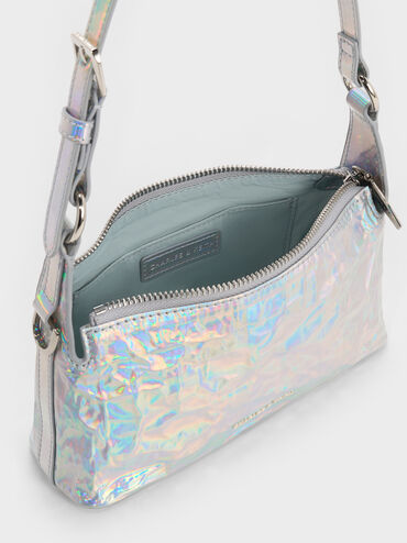 Lark Holographic Crinkle-Effect Shoulder Bag, Prism Silver, hi-res