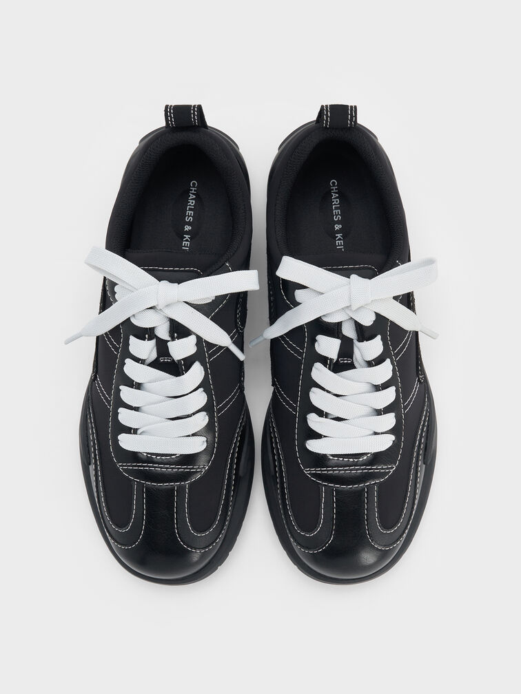 Minette Nylon Contrast-Panel Sneakers, Black Textured, hi-res