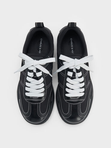 Minette Nylon Contrast-Panel Sneakers, Black Textured, hi-res