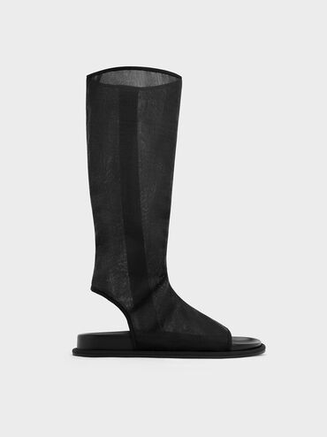 Loren Mesh Cut-Out Boot Sandals, Black Textured, hi-res