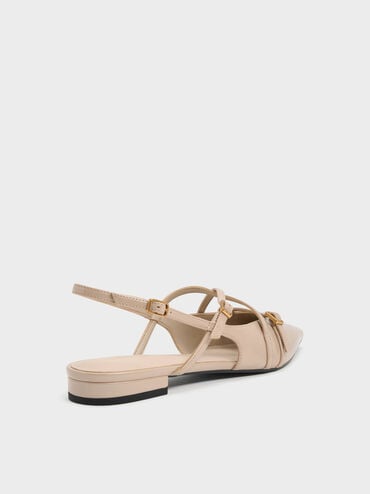 Maybelle Patent Strappy Slingback Flats, Nude, hi-res