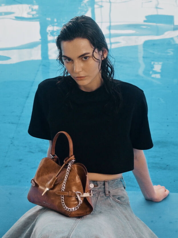 Delfina Chain Side-Belt Tote Bag, Distressed Tan, hi-res