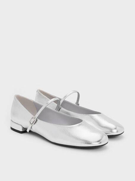 Gertrude Metallic Mary Janes, Silver, hi-res