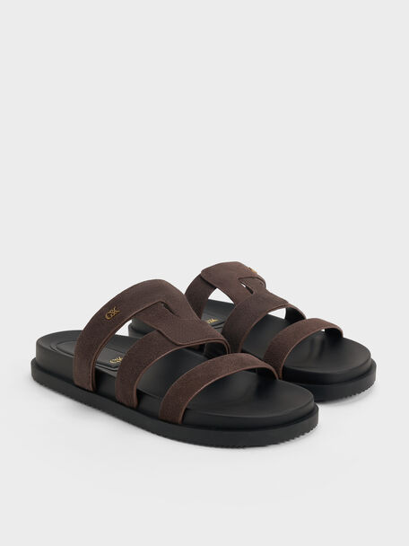 Petina Suede Flatform Sandals, Dark Brown Textured, hi-res