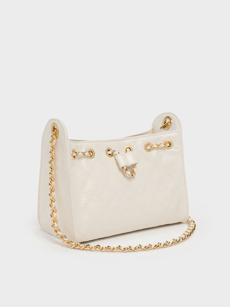 Duo Quilted Drawstring Bucket Bag, Cream, hi-res