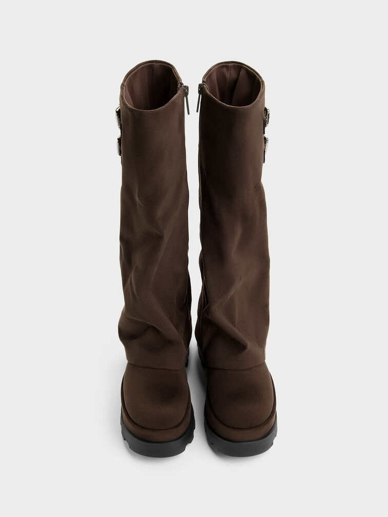 Barron Faux Suede Platform Knee-High Boots, Dark Brown Textured, hi-res