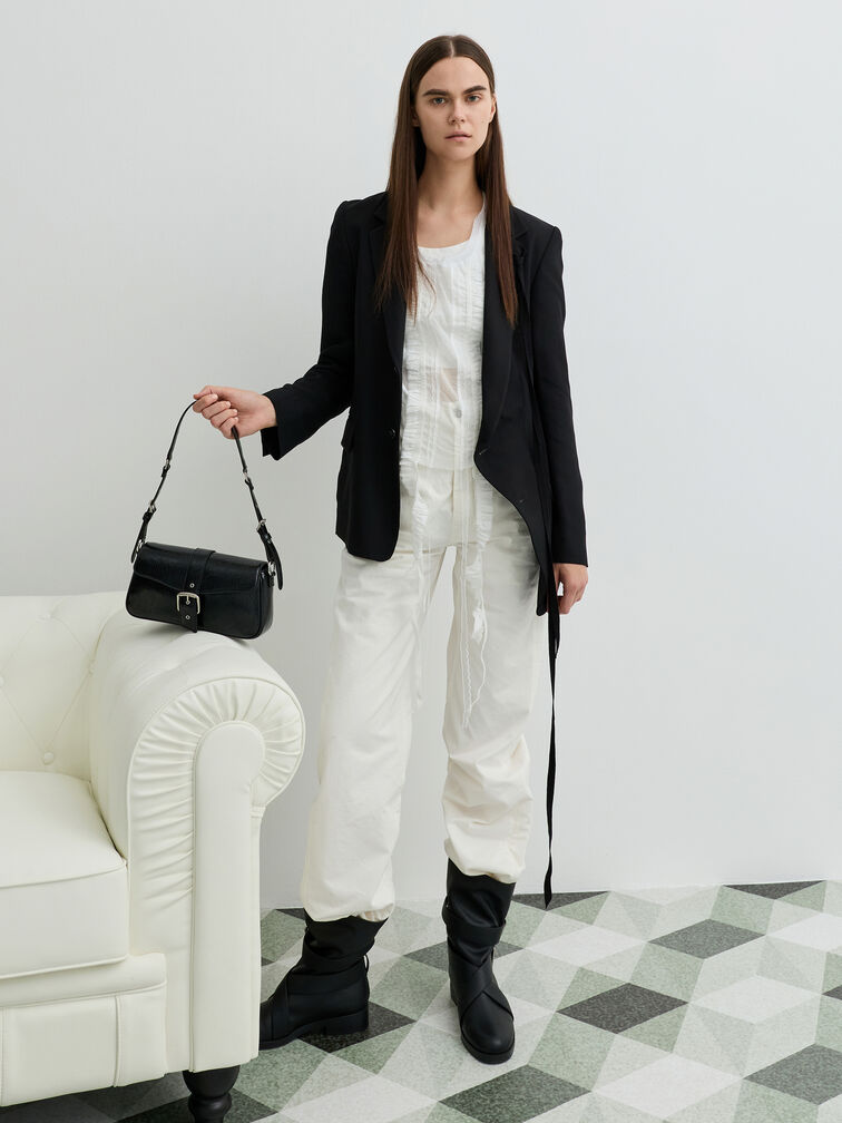 Blaise Belted Shoulder Bag, Noir, hi-res