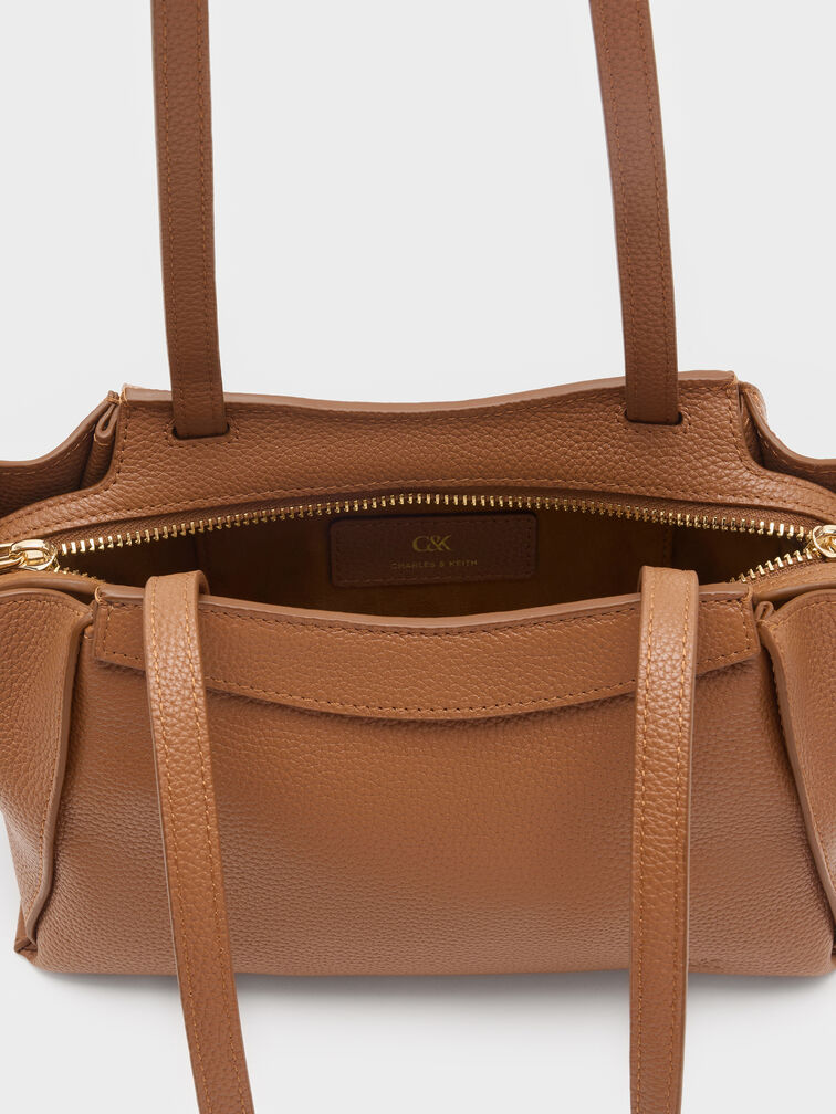 Leather Trapeze Tote Bag, Cinnamon Tan, hi-res