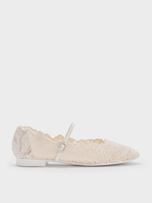 Meja Floral Mary Jane Flats, White, hi-res