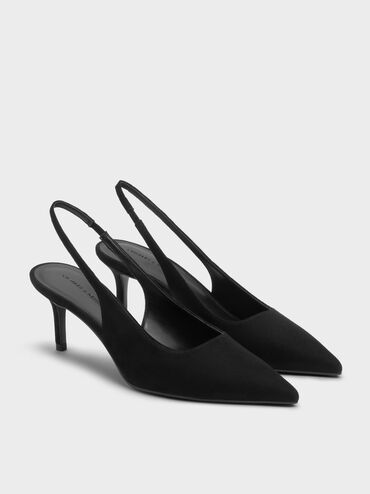 Kaia Faux Suede Pointed-Toe Slingback Pumps, Black Textured, hi-res