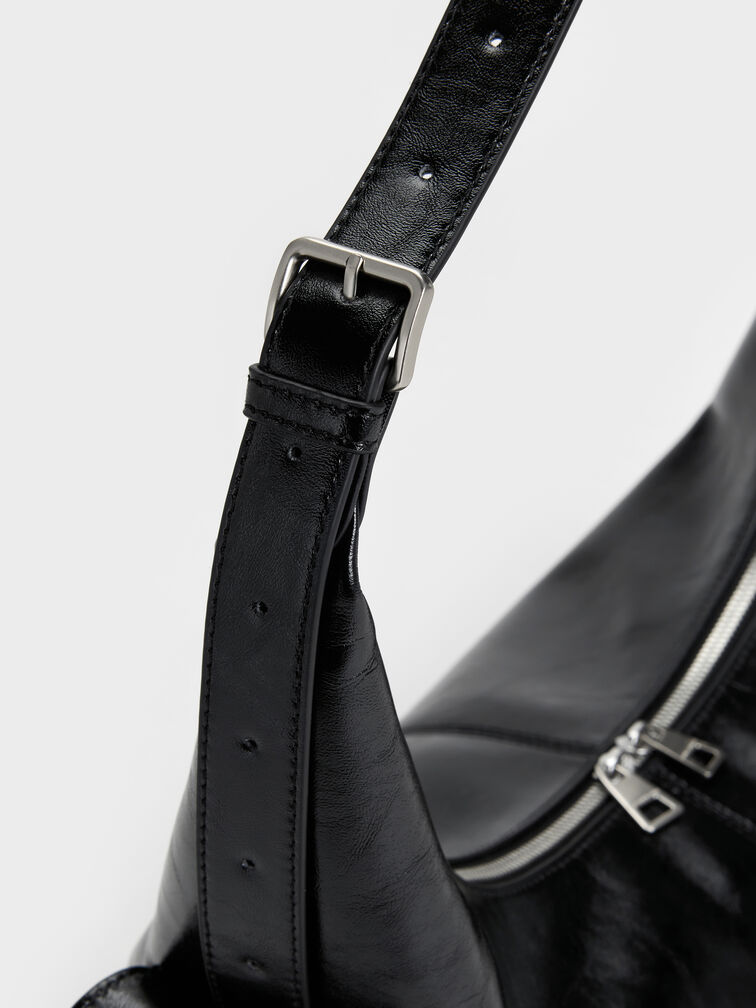 Large Bessie Side-Pocket Hobo Bag, Noir, hi-res