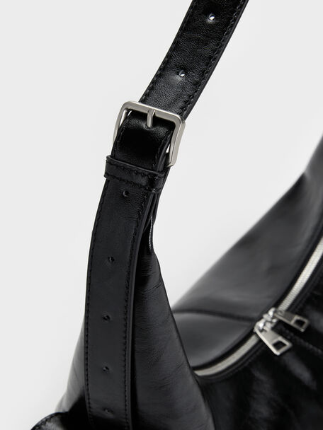 Large Bessie Side-Pocket Hobo Bag, Noir, hi-res