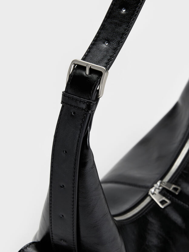 Large Bessie Side-Pocket Hobo Bag, Noir, hi-res