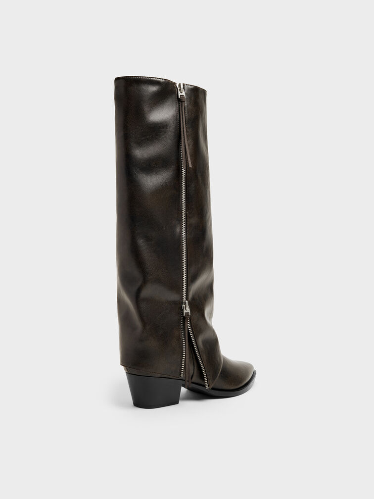 Aether Tassel-Zip Knee-High Boots, Dark Brown, hi-res