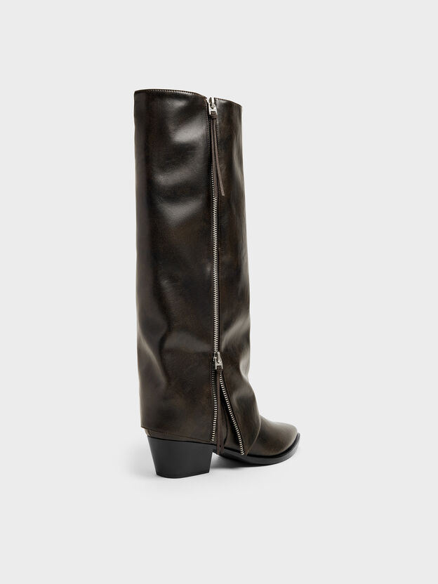 Aether Tassel-Zip Knee-High Boots, Dark Brown, hi-res