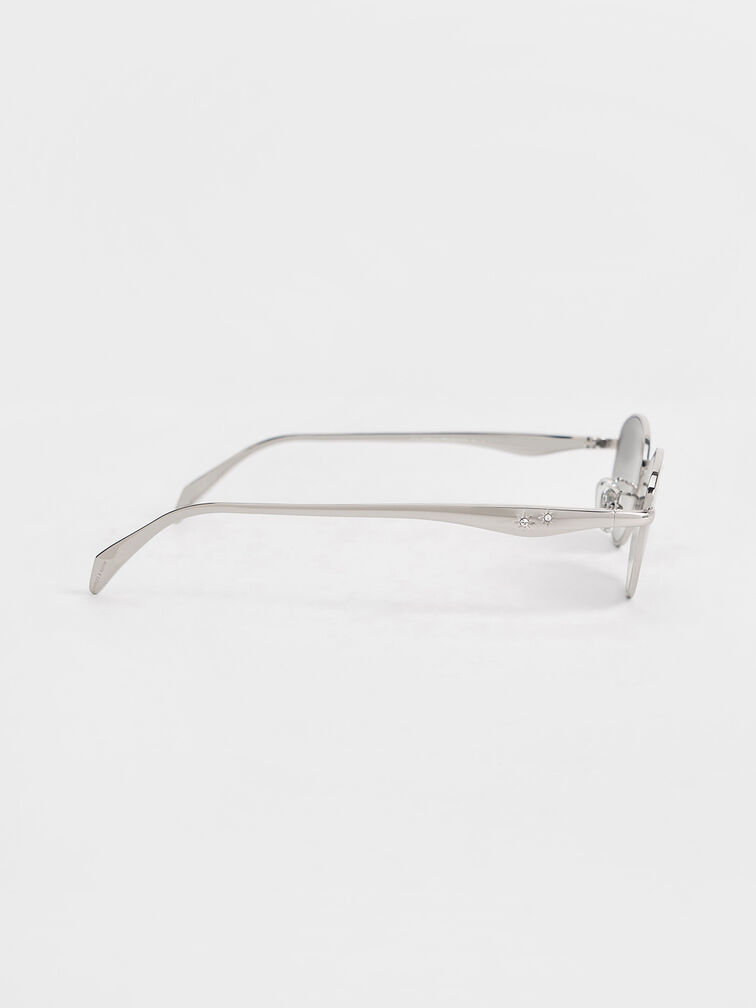 Celestia Crystal-Accent Oval Sunglasses, Silver, hi-res