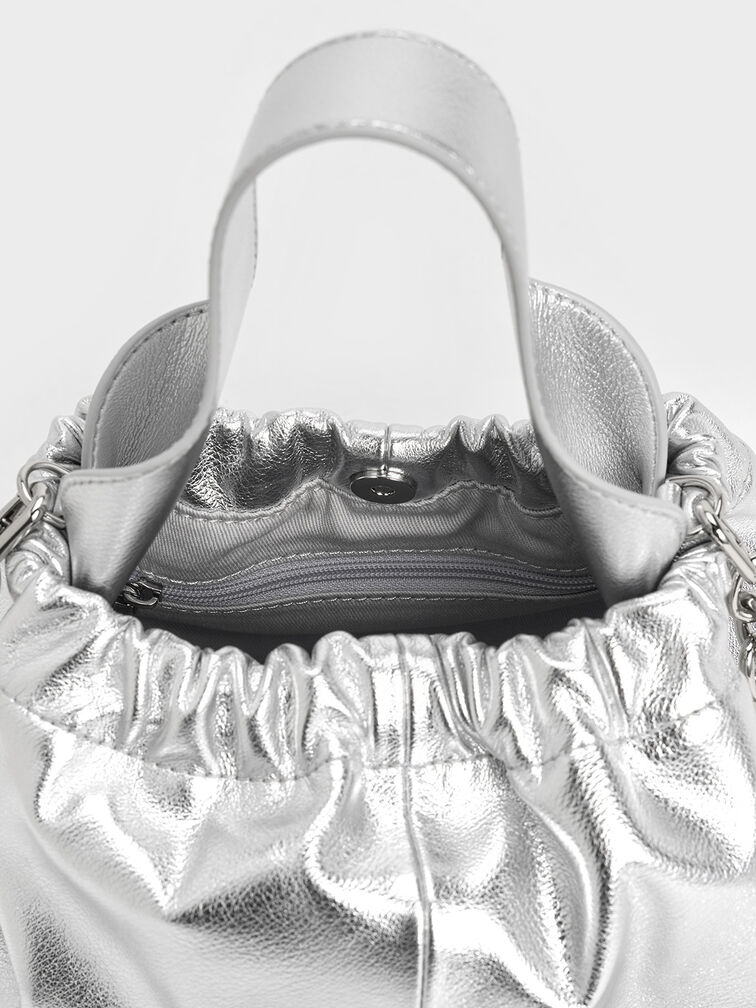 Ally Ruched Slouchy Chain-Handle Bag, Silver, hi-res