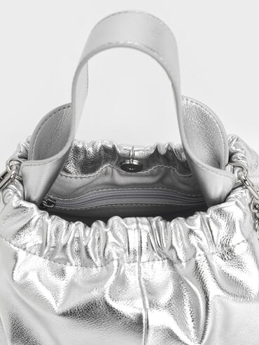 Ally Ruched Slouchy Chain-Handle Bag, Silver, hi-res