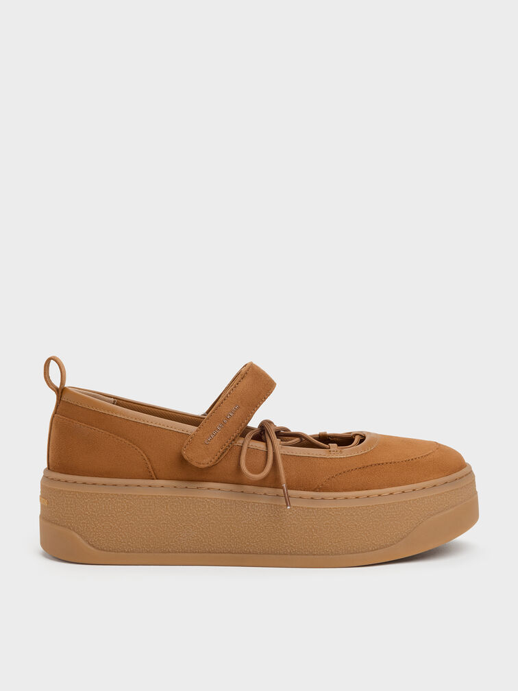 Faux Suede Mary Jane Platform Sneakers, Cognac, hi-res