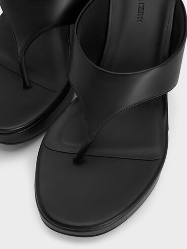 Thong Platform Wedges, Black, hi-res