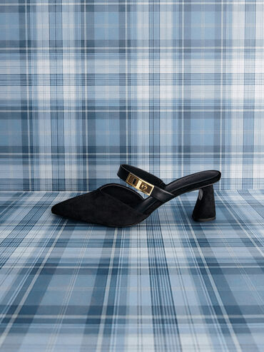Lando Faux Suede Heeled Mules, Black2, hi-res