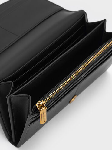 Briony Curved Flap Long Wallet, Black, hi-res