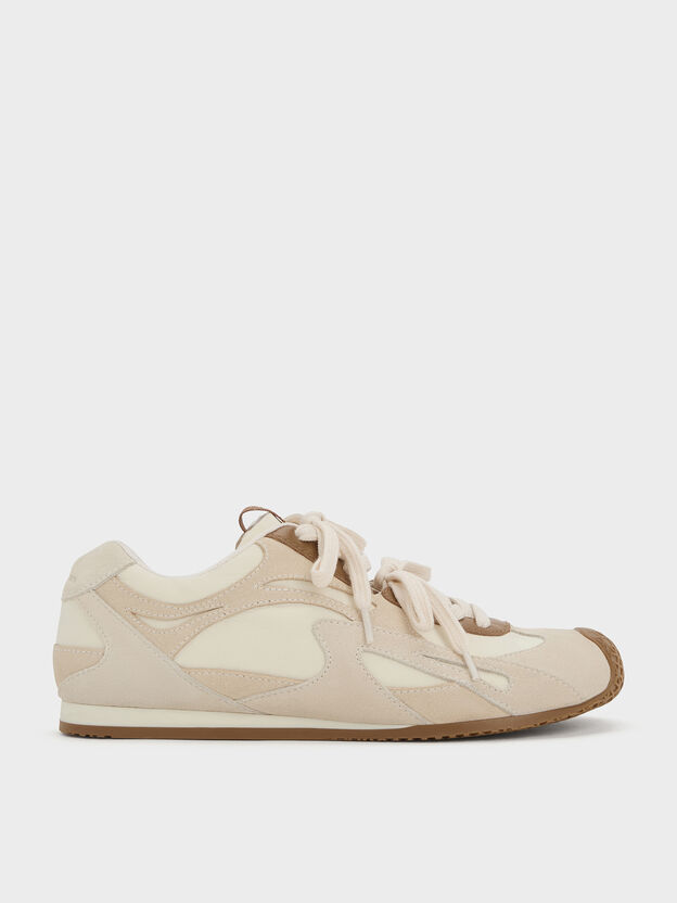 Nylon & Suede Double-Lace Sneakers, Chalk, hi-res