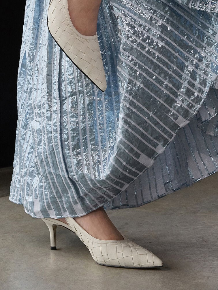 Ivette Woven Pointed-Toe Slingback Pumps, Chalk, hi-res