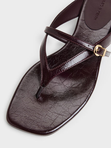 Buckled Thong Wedges, Burgundy, hi-res