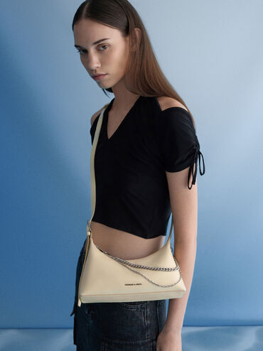 Atwood Chain-Embellished Shoulder Bag, Butter Yellow, hi-res