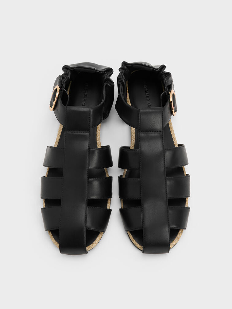 Caged Flat Espadrilles, Black, hi-res