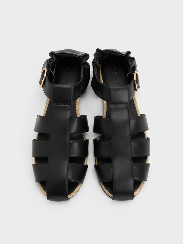Caged Flat Espadrilles, Black, hi-res
