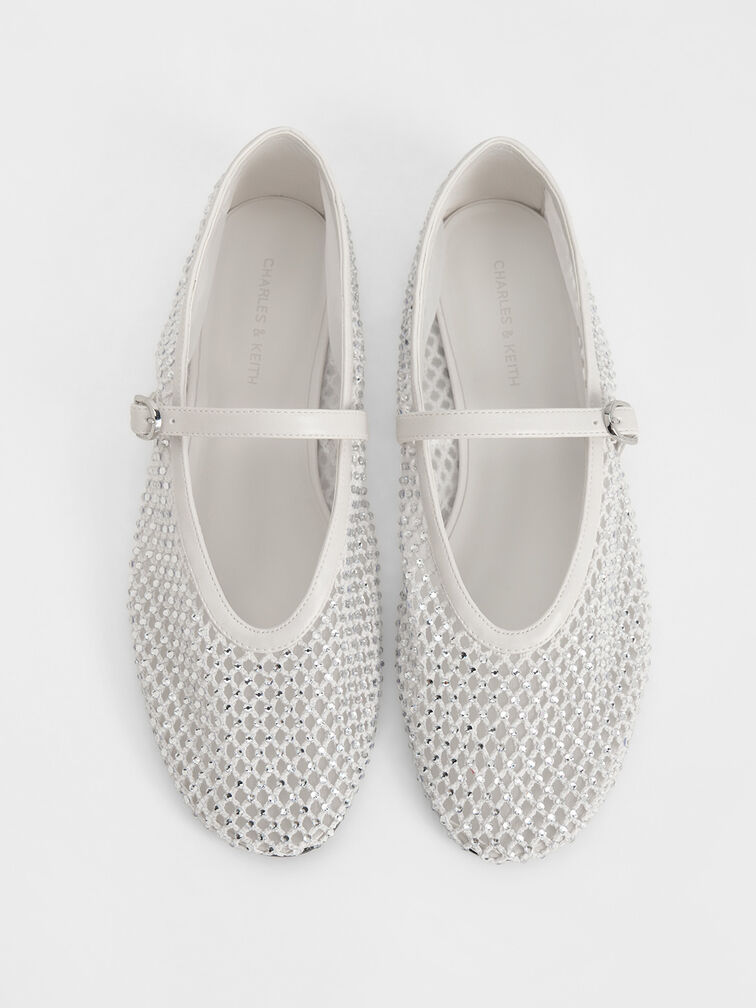 Maggie Mesh Crystal-Embellished Mary Janes, White, hi-res